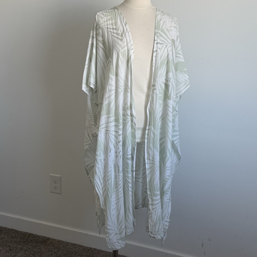 Cynthia Rowley Tropical Beachy Caftan Kimono Cover Up OS Boho Pool Linen Blend